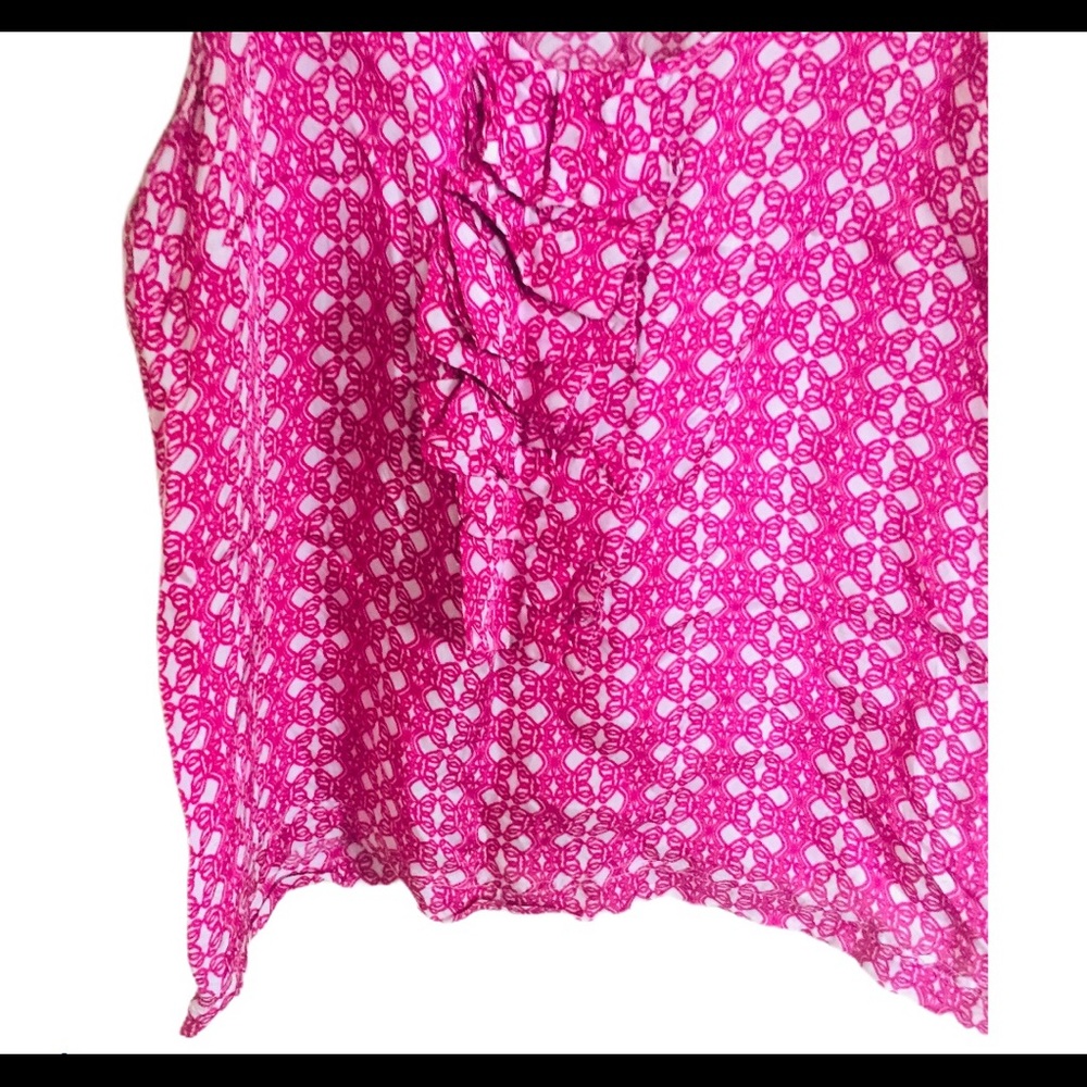 RED VALENTINO Raspberry Pink Geo Print Ruffle Front Tank Blouse Top 6 - Picture 9 of 12